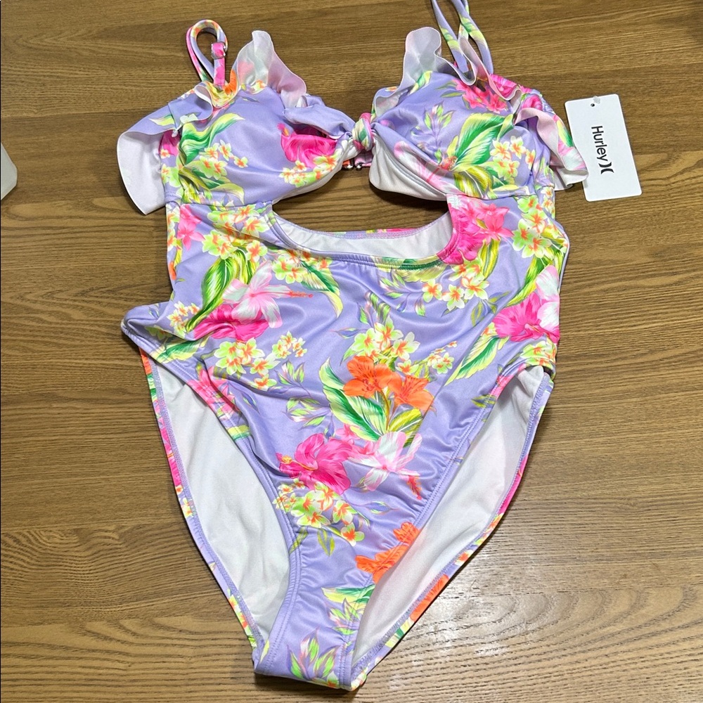 Hurley Women's Floral One Piece - Lavender and Pink